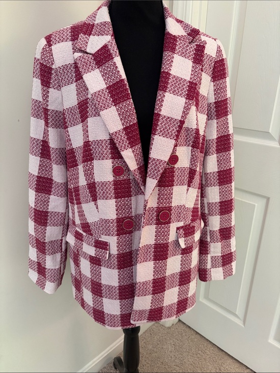 Liz Claiborne Jackets & Blazers - Liz Claiborne Pink and White Check Double-Breasted Blazer